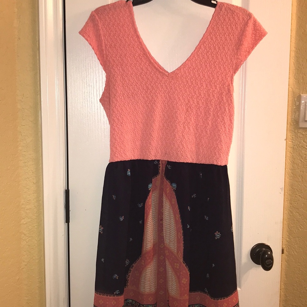coral and navy blue girls dress